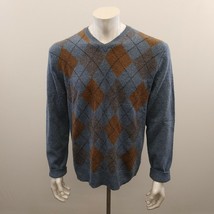 Hudson North Lambswool Blend Argyle Sweater Men&#39;s Size Medium Blue V Neck  - $154.10 MXN