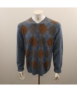 Hudson North Lambswool Blend Argyle Sweater Men&#39;s Size Medium Blue V Neck  - $148.98 MXN