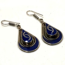 Lapis Lazuli Handmade Ethnic Tribal Drop/Dangle Earrings Nepalese 2.40&quot; SA 3513 - £4.70 GBP