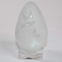 Frosted Glass Egg Shaped With Birds Etched Designs With Stand Art Glass Egg - $13.55