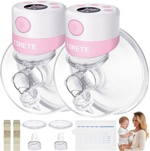 Double Hands Free Electric Battery Wearable Breast Pump, 21/24mm  Flange, Pink - £36.35 GBP