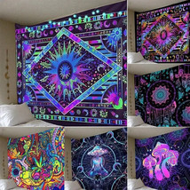 Blacklight Fantasy Tapestry Neon Tapestry Reactive Dreamcatcher Moon Feather - £10.81 GBP+