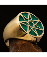 Men&#39;s Alchemist Ring green Heptagon seven sided Polygon Heptagram - Soli... - £22.35 GBP+