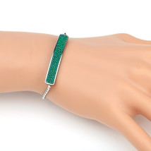 Silver Tone Bar Bracelet, Emerald Green Swarovski Style Crystals - £25.29 GBP