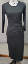 Ann Taylor Long Maxi Dress Women&#39;s XS Black Rayon Long Sleeve Round Neck Ruched - £25.94 GBP