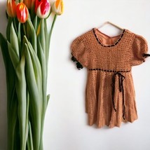 Hand Crocheted Girl&#39;s Size 4-6? Dresses Lot Of 2 Vintage 1940&#39;s Short Sl... - $58.36