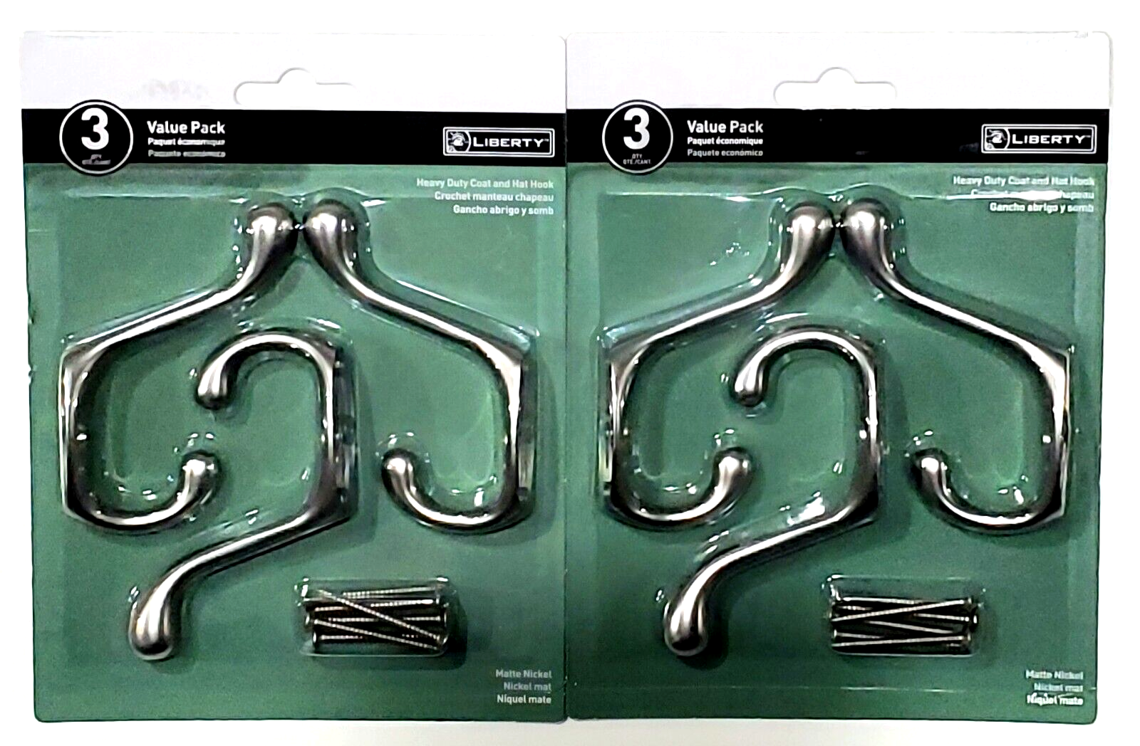 2 Three Packs Liberty Heavy Duty Coat And Hat Hook Matte Nickel - $33.99
