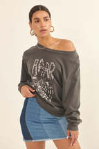 Charcoal Grey Garment Dyed French Terry Graphic Cotton Sweatshirt_ - £19.93 GBP