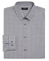 Theory Men&#39;s Black Multi Plaid Blurred-Grid Slim Fit Dress Shirt, 17R, 3373-8 - £67.42 GBP