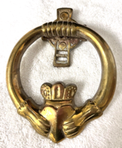 Older Solid Brass Irish Claddagh Hand &amp; Heart Door Knocker 5 1/2&quot; Cross ... - £25.35 GBP