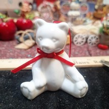 VTG Department 56 Fine Bone China Teddy Bear Christmas Ornament White-Red Bow - £5.14 GBP