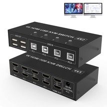 4 Port Hdmi Kvm Switch Dual Monitor - 4K@60Hz Extended Display 2 Monitors 4 Comp - £136.07 GBP
