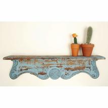 Turquoise Wood Distressed Wall Shelf Blue Brown Green Shabby Chic - $72.26