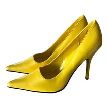 Fredericks Of Hollywood Yellow Patent Leather Pointed Toe Heel Pump Size 7M - £38.77 GBP