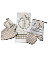 Easter Bunny Dish Towel Pot Holder Oven Mitt Set of 3 Spring Buffalo Check - $26.43