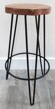 Live Edge Acacia Wood Round Seat Barstool with Iron Frame - £115.99 GBP