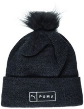 PUMA Women&#39;s Evercat Pom Soccer Beanie Hat, Black/Blue , One Size - £14.88 GBP