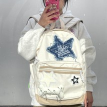 Y2K Women&#39;s Backpack Denim  Pattern White School Bag Book Bone Shape Teenager Ba - £63.80 GBP