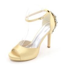 High Heels Platform Satin Wedding Shoes Women Peep Toe Heeled Platform Prom Even - £80.70 GBP