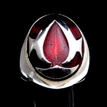 Sterling silver ring Double Axes Ninja assassin symbol with Red enamel high poli - £92.21 GBP