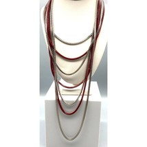 Vintage Multi Strand Box Chain Necklace, Graduated Chunky Bib with Blood Red - £45.63 GBP