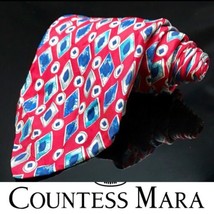 Countess Mara Red Gold White Geometric Classic Wide Silk Mens Neck Tie - £9.69 GBP