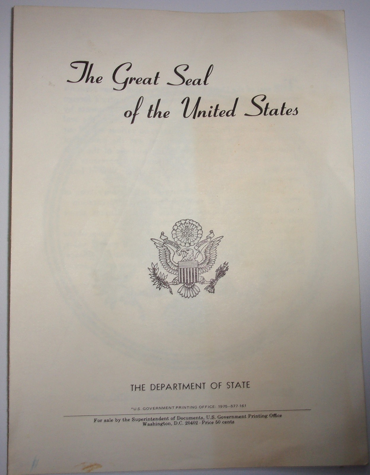 Vintage The Great Seal Of The United States Pamphlet 1975 - $1.99