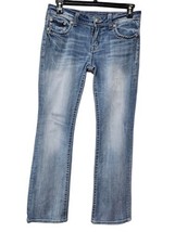 Miss Me Jeans Women&#39;s Sz 31 Blue Bootcut Denim Embroidered Pockets - £23.24 GBP
