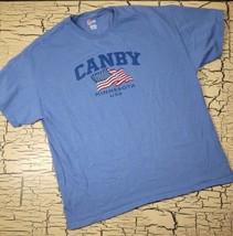 Canby MN Minnesota USA American Flag Tee T-Shirt Mens XL Blue Hanes Authentic - £13.87 GBP