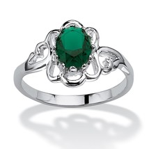 Sterling Silver Oval Cut Scrollwork Emerald May Birthstone Ring 5 6 7 8 9 10 - £63.94 GBP