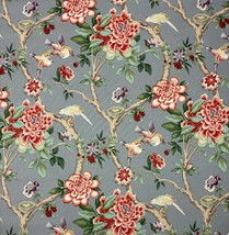 Waverly Mudan Teaberry Gray Floral Bird Multipurpose Cotton Fabric By Yard 54&quot;W - £11.98 GBP