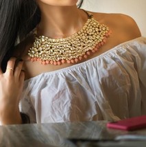 VeroniQ Trends-Indian Kundan Necklace with Peach drops,Kundan Jewellery,India - £99.91 GBP