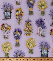 Cotton Flowers Floral Bouquets Bees Lavender Purple Fabric Print by Yard D376.34 - £9.40 GBP