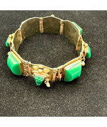 Sterling Silver Bracelet Green Onyx Aztec Warrior Mask Panel Taxco 925 7... - $77.24