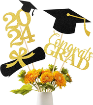 Graduation Decoration Class of 2024, 16 PCS Gold and Black Double Sided Sparklin - £14.98 GBP