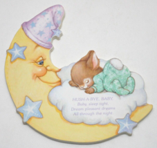 VTG Hallmark Plaque Nursery Friends Baby Bunny &amp; Moon USA 1985 Hush A Bye Baby - £6.35 GBP