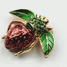Vintage JOAN RIVERS Classics Strawberry Enameled Green Crystal Bee Pin Brooch - £47.54 GBP