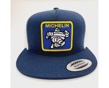 Michelin Man Flat Bill Snapback Mesh Trucker Embroidered Patch Blue &amp; White - £15.58 GBP