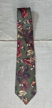 Mens Lands End Floral Mushroom Necktie Tie Earthy Cottagecore Guy USA Made - $14.85