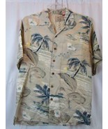 Luau Men&#39;s Silk Hawaiian Palm Tree Sunset Medium Button Front Camp Shirt - £17.18 GBP