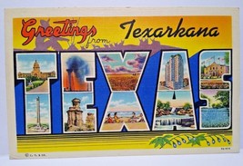 Greetings From Texarkana Texas Big Large Letter Linen Postcard Curt Teich Script - £29.79 GBP