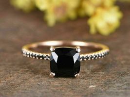 3Ct Cushion Cut Black Diamond Solitaire Engagement Ring In 925 Starling Silver - £70.74 GBP