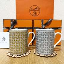 Hermes Mosaique Au 24 Mug Cup Set of 2 Gold Platinum silver porcelain - £604.88 GBP