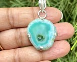 925 Sterling Silver Plated, Light Green Druzy Geode Agate Stone Pendant, 6 - $12.73