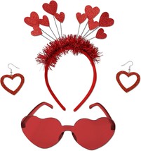 Red Heart Shape Headband Glitter Sunglasses Sequin Earrings Valentines Day Acces - £19.79 GBP