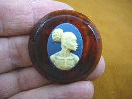 (CA10-64) RARE African American LADY ivory + blue CAMEO bakelite Pin Pendant - $43.00