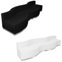 Reception Sectional Black White Leather Soft* 4 Pc Wavy Office Hotel Con... - $2,809.89