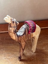 Vintage Carved Olive Wood Middle Eastern Camel w Red Blanket Christmas Figurine - £9.00 GBP