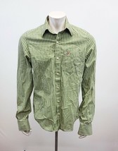 Hollister Men&#39;s Button Up Long Sleeve Shirt Size Large Green White Striped  - $12.86
