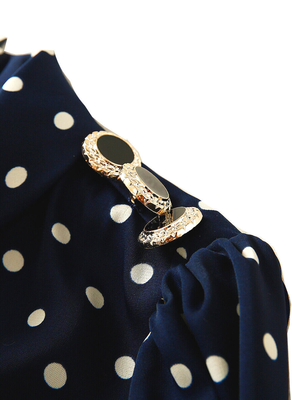 Kate Middleton Inspired Victorian Navy Polka Dot Print Puffy Pleated Dress OZ Item image 7